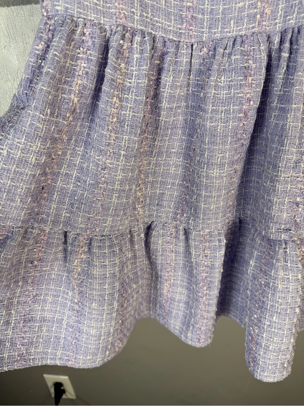 English Factory Lavender Tweed Dress with Puff Sleeves - Picture 5 of 10